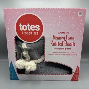 Totes Women’s Memory Foam Knit Bootie Slippers Pom Poms Cozy House Shoes